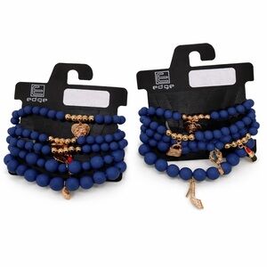Edge Blue Matte Beaded Charm Bracelet Stack Set LOT OF 2
